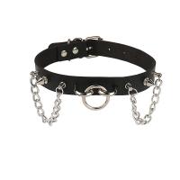 PU Halsketting, met Zinc Alloy, silver plated, mode sieraden & punk stijl & voor vrouw, zwart, 420x20mm, Verkocht door PC