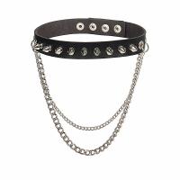 PU Halsketting, met Zinc Alloy, silver plated, mode sieraden & punk stijl & uniseks, zwart, 415x20mm, Verkocht door PC