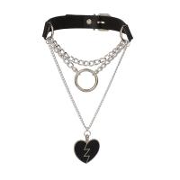 PU Halsketting, met Zinc Alloy, Hart, silver plated, mode sieraden & multilayer & punk stijl, zwart, 450x20mm, Verkocht door PC