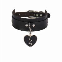 PU Leather Necklace with Zinc Alloy Heart silver color plated fashion jewelry & multilayer & punk style black Sold By PC