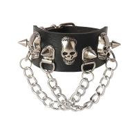 PU Armband, met Zinc Alloy, Schedel, silver plated, mode sieraden & punk stijl, zwart, 240x30mm, Verkocht door PC