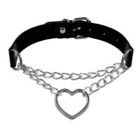 PU Halsketting, met Zinc Alloy, Hart, silver plated, mode sieraden & punk stijl & voor vrouw, zwart, 430x20mm, Verkocht door PC