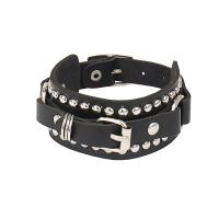 PU Armband, met Zinc Alloy, silver plated, mode sieraden & punk stijl, zwart, 240x30mm, Verkocht door PC