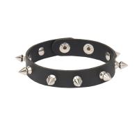 PU Armband, met Zinc Alloy, silver plated, mode sieraden & punk stijl, zwart, 240x15mm, Verkocht door PC