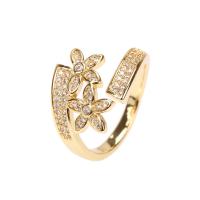 Messing Manchet Finger Ring, gold plated, Verstelbare & micro pave zirconia & voor vrouw, Verkocht door PC