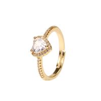 Cúbicos Circonia Micro Pave anillo de latón, metal, chapado en color dorado, Ajustable & micro arcilla de zirconia cúbica & para mujer, Vendido por UD