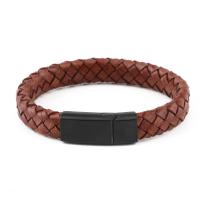 Bracelet de cuir de vachette, cuir de peau de vache, avec acier inoxydable 316L, bracelet tressé & normes différentes pour le choix & pour homme, plus de couleurs à choisir, Vendu par PC