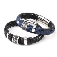 PU Leather Cord Bracelets Microfiber PU with 316L Stainless Steel Vacuum Plating braided bracelet & for man Sold By PC