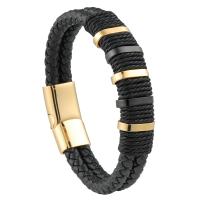 PU Leather Cord Bracelets Microfiber PU with 316L Stainless Steel Vacuum Plating braided bracelet & for man Sold By PC