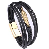 PU Leather Cord Bracelets Microfiber PU with 316L Stainless Steel Vacuum Plating multilayer & for man Sold By PC