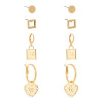 Zinc Alloy Oorbel Set, gold plated, 4 stuks & voor vrouw, nikkel, lood en cadmium vrij, 7x7mm, 8x8mm, 11x25mm, 18x40mm, Verkocht door Stel