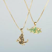 Kubieke Zirkoon Micro Pave Brass Ketting, Messing, Dinosaurus, gold plated, verschillende stijlen voor de keuze & micro pave zirconia & voor vrouw, meer kleuren voor de keuze, Lengte Ca 17.71 inch, Verkocht door PC