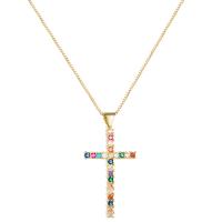 Collana in ottone di stesa Micro zircone cubico, with 1.96 inch extender chain, Croce, placcato color oro, Micro spianare cubic zirconia & per la donna, multi-colore, 32x42mm, Lunghezza Appross. 17.71 pollice, Venduto da PC