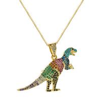 Kubieke Zirkoon Micro Pave Brass Ketting, Messing, Dinosaurus, gold plated, micro pave zirconia & voor vrouw, meer kleuren voor de keuze, 40x30mm, Lengte Ca 16.14 inch, Verkocht door PC