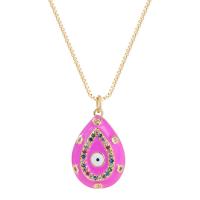 Cubic Zircon Micro Pave Brass Necklace with 1.96 inch extender chain Teardrop gold color plated micro pave cubic zirconia & for woman & enamel Length Approx 15.74 Inch Sold By PC