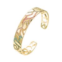 Brass Cuff Bangle gold color plated Adjustable & micro pave cubic zirconia & for woman & hollow Sold By PC