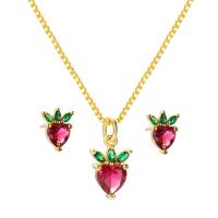 Micro zirconi Pave ottone Jewelry Set, Orecchino a bottone & Collana, fruttafrutto, placcato color oro, stili diversi per la scelta & Micro spianare cubic zirconia & per la donna, nessuno, 23x23mm, Lunghezza Appross. 17.71 pollice, Venduto da set