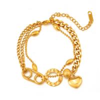 Bijoux bracelet en acier inoxydable, Acier inoxydable 304, avec 2.17inch chaînes de rallonge, Double couche & bijoux de mode & pour femme, doré, Longueur Environ 6.69 pouce, Vendu par PC