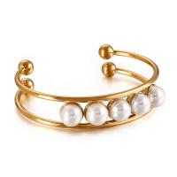 304 rostfritt stål Manschett Armring, med Shell Pearl, mode smycken & för kvinna, fler färger för val, Innerdiameter:Ca 60x2.5mm, Säljs av PC