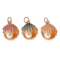 Brass Jewelry Pendants with ABS Plastic Pearl Shell gold color plated fashion jewelry & for woman & enamel Approx 3mm Sold By Lot