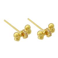 Boucles d'oreilles en laiton zircon cubique pavent, Noeud papillon, Placage de couleur d'or, bijoux de mode & pavé de micro zircon & pour femme, doré, 9x5mm, 10pairescouple/lot, Vendu par lot