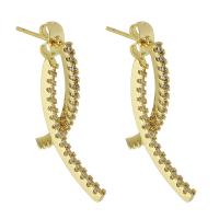 Boucles d'oreilles en laiton zircon cubique pavent, Placage de couleur d'or, bijoux de mode & pavé de micro zircon & pour femme, doré, 31x2x27mm, 5pairescouple/lot, Vendu par lot