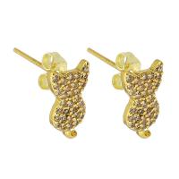 Cubic Zirconia Micro Pave Latão Brinco, cobre, Gato, cromado de cor dourada, joias de moda & micro pavimento em zircônia cúbica & para mulher, dourado, 6.50x12mm, 10Pairs/Lot, vendido por Lot