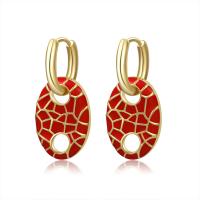 Huggie Hoop Drop Earring Brass Ellipse gold color plated for woman & enamel nickel lead & cadmium free Sold By Pair