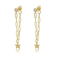 Cúbicos Circonia Pendiente Latón Micro pavimenta, metal, chapado en color dorado, diferentes estilos para la opción & micro arcilla de zirconia cúbica & para mujer, dorado, libre de níquel, plomo & cadmio, 50mm, Vendido por Par