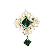 Cubic Zirconia Broche, metal, Cuadrado, chapado en color dorado, micro arcilla de zirconia cúbica & para mujer, verde, libre de níquel, plomo & cadmio, 35x46mm, Vendido por UD