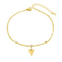 Anklet de acero inoxidable, Partículas de acero, con 5cm extender cadena, Ajustable & Joyería & diferentes estilos para la opción & micro arcilla de zirconia cúbica & para mujer, dorado, longitud aproximado 21 cm, Vendido por UD