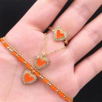 Zirkonia Micro Pave Messing-Schmucksets, Fingerring & Armband & Halskette, Messing, goldfarben plattiert, Micro pave Zirkonia & für Frau & Emaille, orange, verkauft von PC