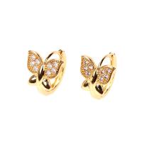 Brass Huggie Hoop Earring Butterfly gold color plated micro pave cubic zirconia & for woman Sold By PC