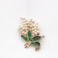 Glazuur broche, Zinc Alloy, met Plastic Pearl, Bloem, gold plated, voor vrouw & met strass, nikkel, lood en cadmium vrij, 50mm, 10pC's/Lot, Verkocht door Lot