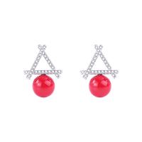 Cubic Zirconia micro pavimenta Sterling Silver Earring, 925 argento sterlina, with perla in plastica, placcato, Micro spianare cubic zirconia & per la donna, rosso, 8x20mm, Venduto da coppia