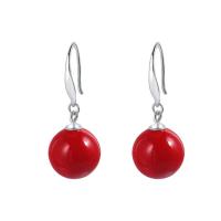 925 Boucles d’oreilles Sterling Silver Drop & Dangle, argent sterling 925, avec perle de plastique, Placage, normes différentes pour le choix & pour femme, rouge, 27mm, Vendu par paire