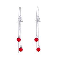 925 Sterling Silver Drop & Dangle Brincos, 925 prata esterlina, with Concha de resina, cromado de cor platina, para mulher & com strass, vermelho, 75mm, vendido por par