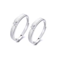 Anillos para Parejas, plata de ley 925, chapado en color de platina, Ajustable & abrir & diferentes estilos para la opción & con diamantes de imitación, Vendido por UD