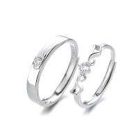 Δαχτυλίδια ζευγάρι Finger, 925 Sterling Silver, χρώμα επιπλατινωμένα, Ρυθμιζόμενο & ανοιχτό & διαφορετικά στυλ για την επιλογή & με στρας, Sold Με PC