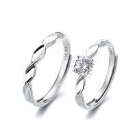 Couple Finger Rings 925 Sterling Silver platinum color plated Adjustable & open & with rhinestone Sold By PC