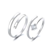 Couple Finger Rings 925 Sterling Silver platinum color plated Adjustable & open & with rhinestone Sold By PC