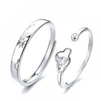 Couple Finger Rings 925 Sterling Silver platinum color plated Adjustable & open & with rhinestone Sold By PC