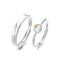 Anillos para Parejas, plata de ley 925, con Piedra lunar, chapado en color de platina, Ajustable & abrir & diferentes estilos para la opción, Vendido por UD