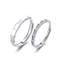 Anillos para Parejas, plata de ley 925, chapado en color de platina, Ajustable & abrir & diferentes estilos para la opción & con diamantes de imitación, Vendido por UD