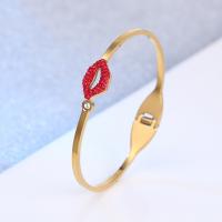 304 roestvrij staal Manchet Bangle, mode sieraden & micro pave zirconia & voor vrouw, gouden, 5mm, Binnendiameter:Ca 60mm, Verkocht door PC