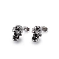 Stainless Steel Stud Øreringe, 304 rustfrit stål, Skull, mode smykker & for mennesket & med rhinestone & sværte, flere farver til valg, 13x6mm, Hole:Ca. 3mm, Solgt af par