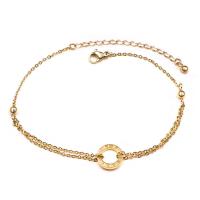 Partículas de acero pulsera tobillera, con 5cm extender cadena, Donut, Doble capa & para mujer, dorado, 12mm, longitud aproximado 22 cm, Vendido por UD