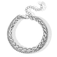 Acier titane bracelet, avec 5cm chaînes de rallonge, Double couche & unisexe, couleur originale, Longueur Environ 17 cm, Vendu par PC