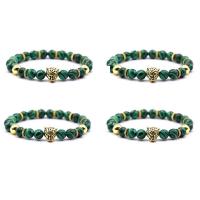 Malachite bracelet, avec obsidien flocon de neige & alliage de zinc, Placage, unisexe, plus de couleurs à choisir, 8mm, Longueur 7.5 pouce, Vendu par PC