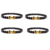 Abrazine Stone bracelet, avec alliage de zinc, Rond, Placage de couleur d'or, élastique & unisexe, noire, 8mm, Longueur 7.5 pouce, Vendu par PC